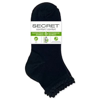 Secret Scallop Bootie Quarter Sock - 3 Pair in Black Size 3PR