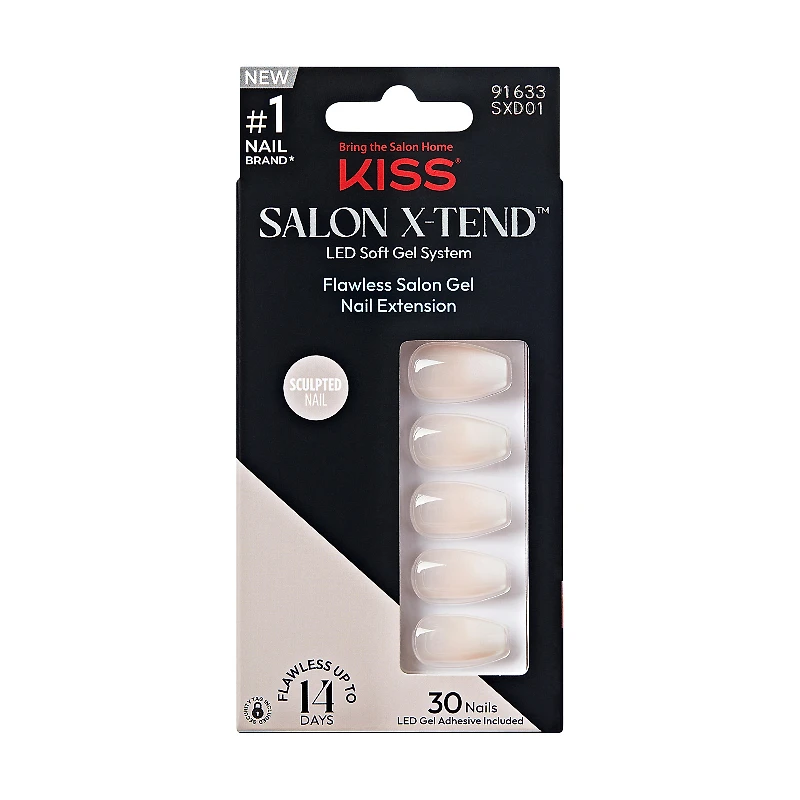 Kiss Salon X-Tend LED Soft Gel System False Sculpted Nail Kit - Words - 30s