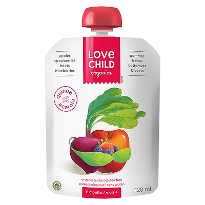 Love Child Organics Puree - Apples, Strawberry, Beets and Blueberries - 128ml