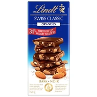 Lindt Swiss Classic Grandes Dark Chocolate Bar - 31% Almond Sea Salt - 150g
