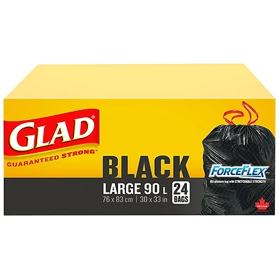 Glad Tie & Toss Force Flex Garbage Bags -  Large - 90L/24s
