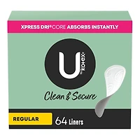 U by Kotex Clean & Secure Pantyliners - Regular - 64's
