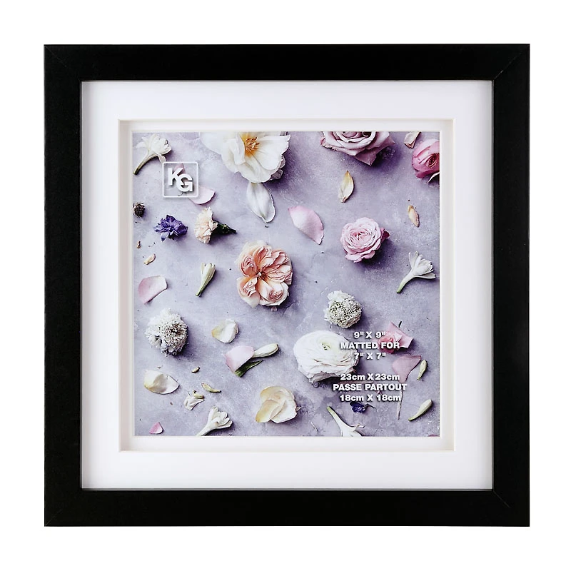 Kiera Grace Double Mat Frame - Black - 9x9 Inch Double Matted for 7x7 Inch - PH00670-7