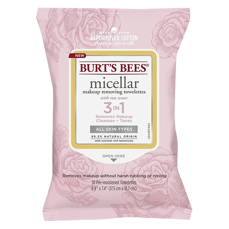 Burt's Bees Micellar Makeup Removing Towlettes with Rose Water - 30s