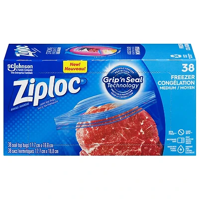 Ziploc Freezer Bags Value Pack - Medium - 38's