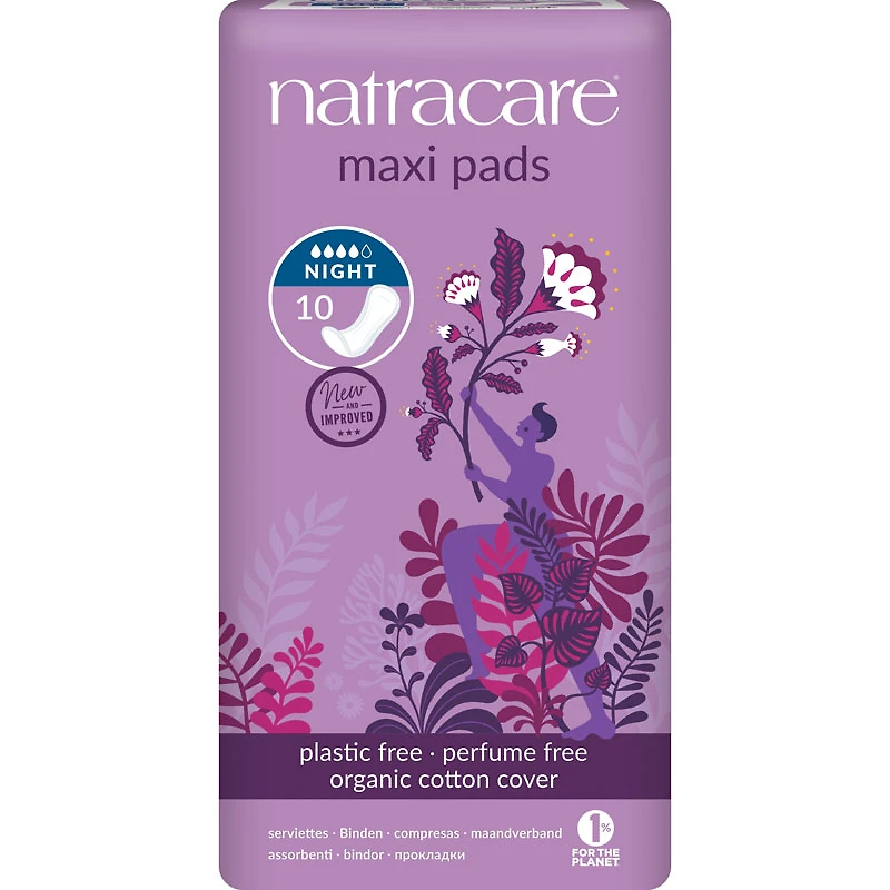 Natracare Organic Cotton Maxi Pads - Night Time - 10's