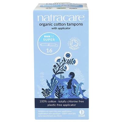 Natracare 100% Certified Organic Cotton Tampons with Applicator - Super - 16s
