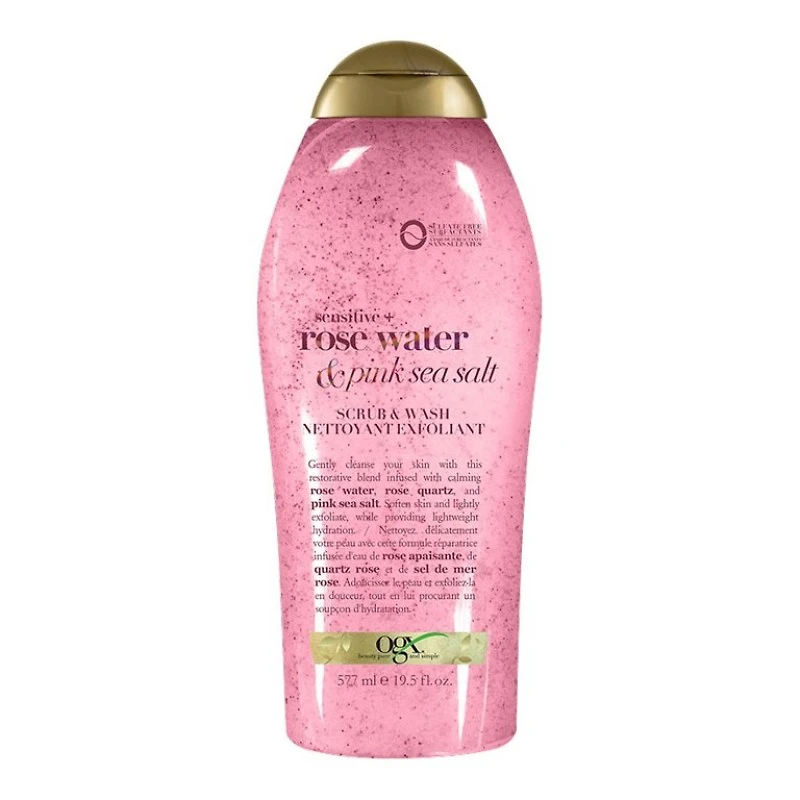 OGX sensitive+ Rose Water & Pink Sea Salt Body Scrub & Wash - 577ml