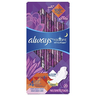 Always Radiant Overnight Pads - Size 4 - 20's