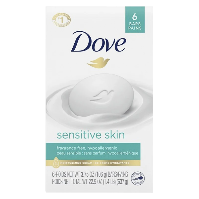 Dove Sensitive Skin Beauty Bar - Fragrance Free - 6 x 106g