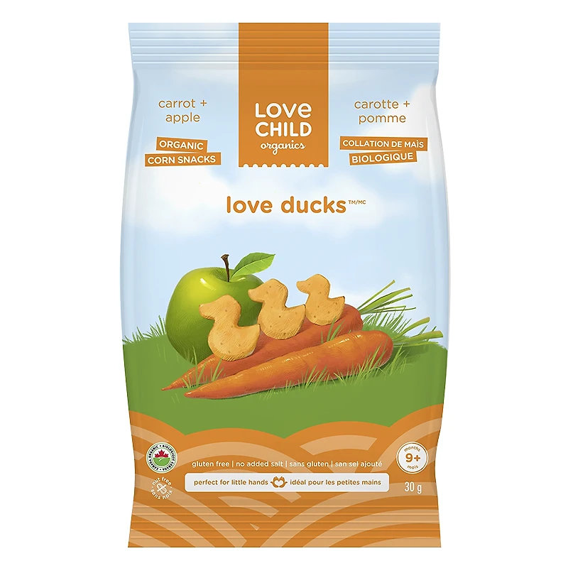 Love Child Organics Love Ducks Corn Snacks - Carrot + Apple - 30g