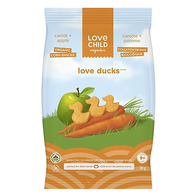 Love Child Organics Love Ducks Corn Snacks - Carrot + Apple - 30g