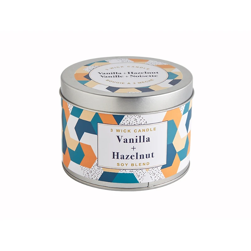 Kiera Grace Soy Candle Tin with 3 Wicks - Vanilla/Hazelnut