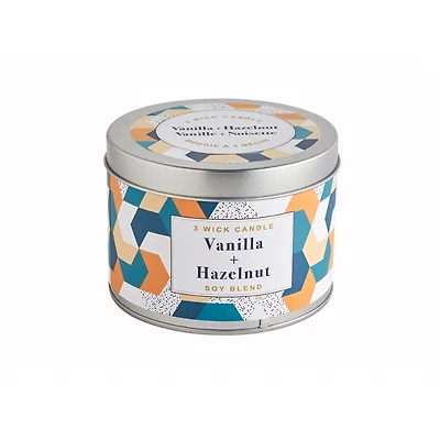 Kiera Grace Soy Candle Tin with 3 Wicks - Vanilla/Hazelnut