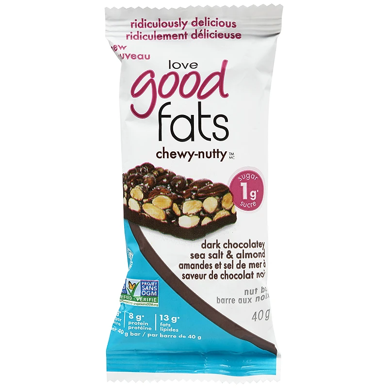 Love Good Fats Chewy-Nutty Bar - Dark Chocolatey Sea Salt & Almond - 40g