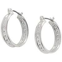 Primavera Round Textured Hoop Earrings - Silver