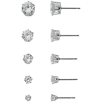 Primavera Brilliant Cut Cubic Zirconia Stud Earring Set - Silver - 5 Pairs