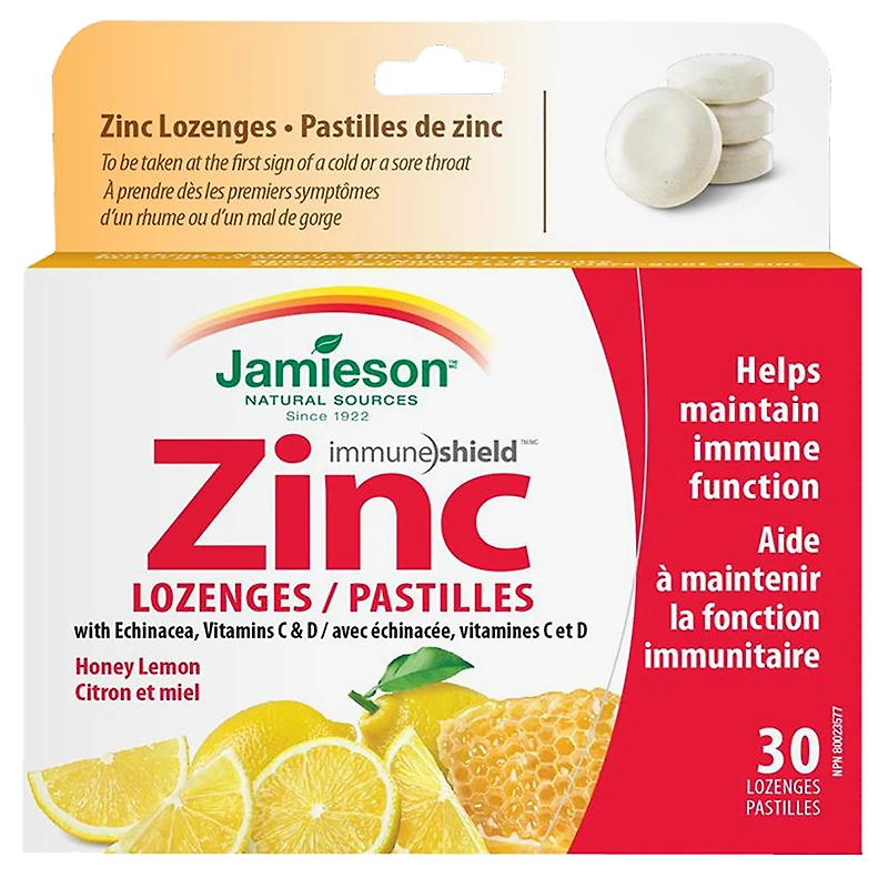 Jamieson Immune Shield Zinc Lozenges with Vitamin and Mineral - Honey Lemon - 30s