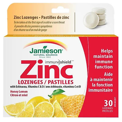 Jamieson Immune Shield Zinc Lozenges with Vitamin and Mineral - Honey Lemon - 30s