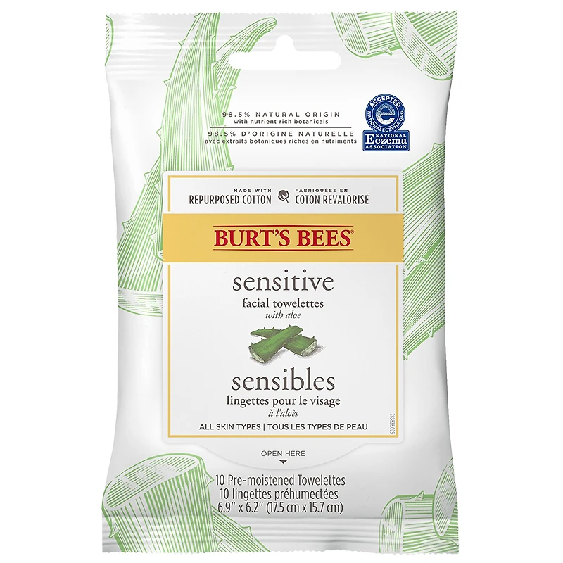 Burt's Bees Sensitive Facial Towelettes with Aloe - 10s