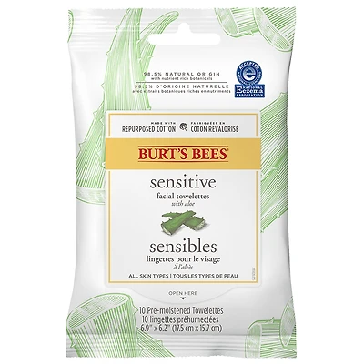 Burt's Bees Sensitive Facial Towelettes with Aloe - 10s