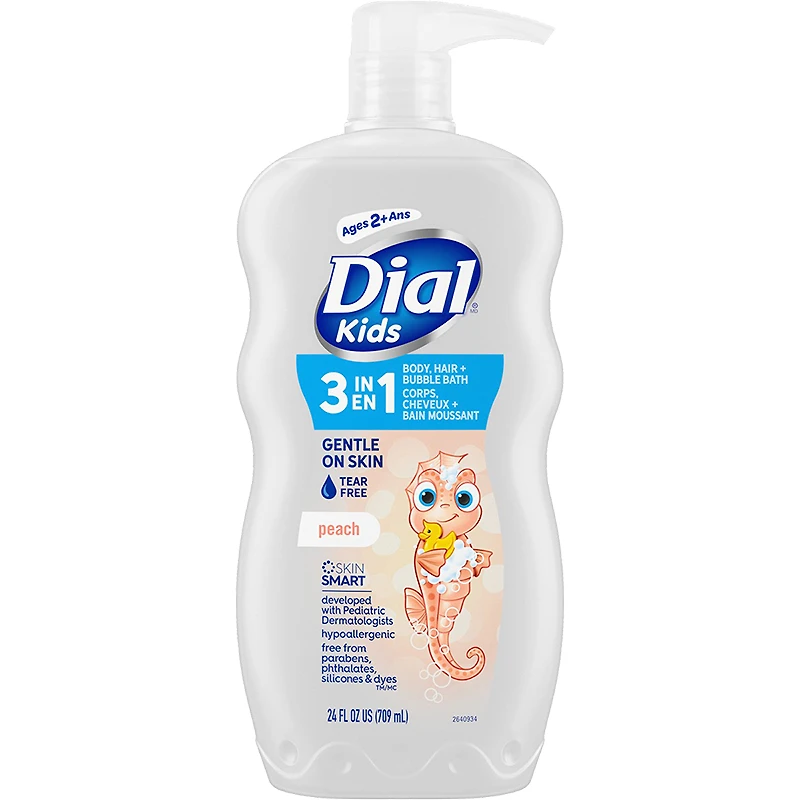 Dial Kids 3 in 1 Body/Hair Wash + Bubble Bath - Peach - 709ml