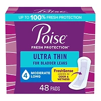 Poise Ultra Thin Incontinence & Postpartum Long Pads - Moderate Absorbency - 48 Count