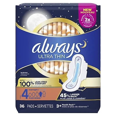 Always Ultra Thin Sanitary Pads - Overnight - Size 4 - 36's