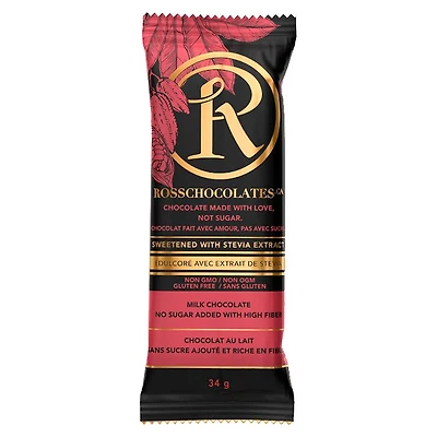 RossChocolates Sweetened with Stevia Bar - Milk Chocolate - 34g