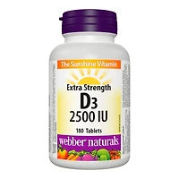 Webber Naturals Extra Strength Vitamin D3 Tablets - 2500 IU - 180's