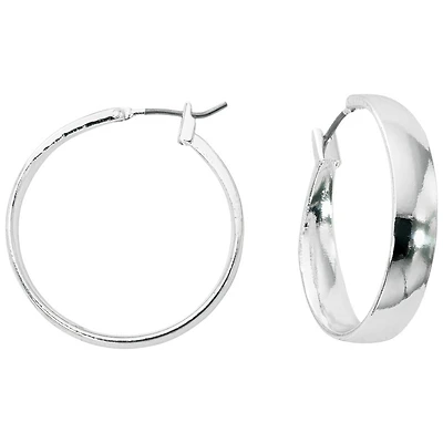 Primavera Wide Polished Click Hoop Earrings - Silvertone
