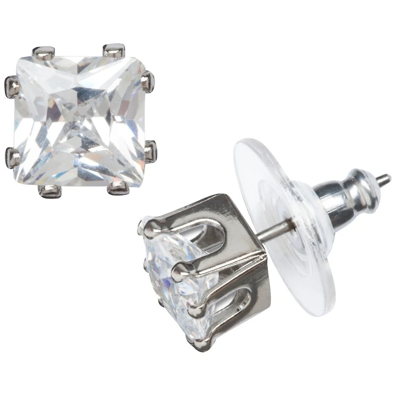 Primavera 4ct Princess Cut Cubic Zirconia Stud Earrings - Silver