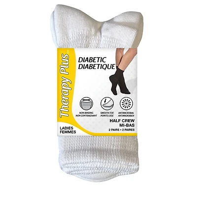 Therapy Plus Diabetic Half-Crew Socks - Women's - White - 2 pairs