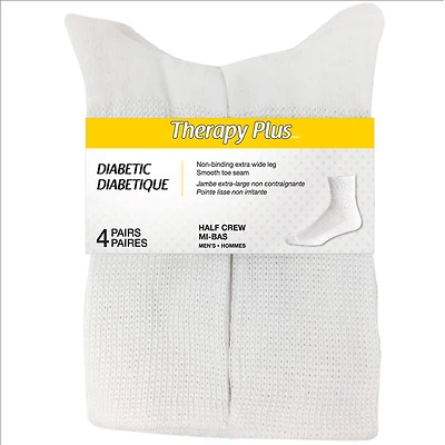 Therapy Plus Diabetic Half-Crew Socks - Men's - White - 4 pairs