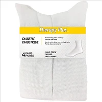 Therapy Plus Diabetic Half-Crew Socks - Men's - White - 4 pairs