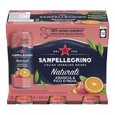 Sanpellegrino Naturali Sparkling Water - Arancia and Fico D'India - 6 x 330ml