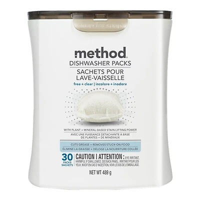 Method Dishwasher Sachets - Free and Clear - 30s