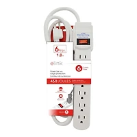 Elink 6-Socket Outlet Power Bar and Surge Protector - White - EL427