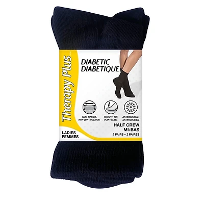 Therapy Plus Diabetic Half-Crew Socks - Women's - Dark Navy - 2 pairs