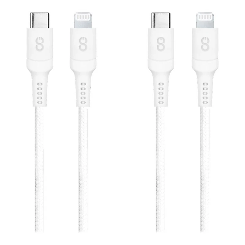 LOGiiX Piston Connect Braid USB-C to Lightning Cable - White - 1.2m - 2 pack