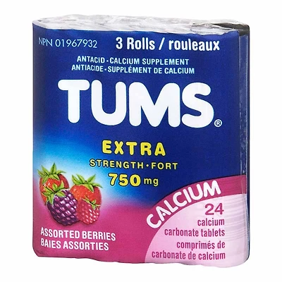 TUMS Extra Strength Calcium Carbonate Chewable Tablets - Assorted Berries - 8's