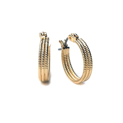 Primavera Textured Graduating Hoop Earrings - Goldtone