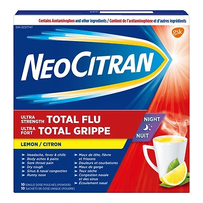 NeoCitran Total Flu Ultra Strength Night Powder - Lemon - 10's