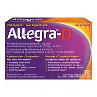 Allegra-D Allergies + Nasal Congestion Caplets - 10's