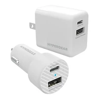 Hypergear Power Adapter Kit - AC Power Adapter & Car Power Adapter - White - 15408