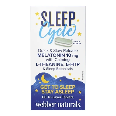 Webber Naturals Sleep Cycle Melatonin with L-Theanine, 5-HTP and Sleep Botanicals Tablets - 60's