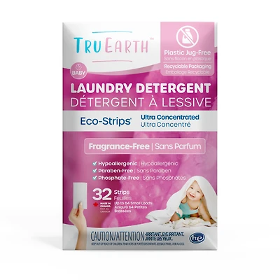 Tru Earth Baby Laundry Detergent Ultra Concentrated Eco-Strips - Fragrance Free - 32 Loads