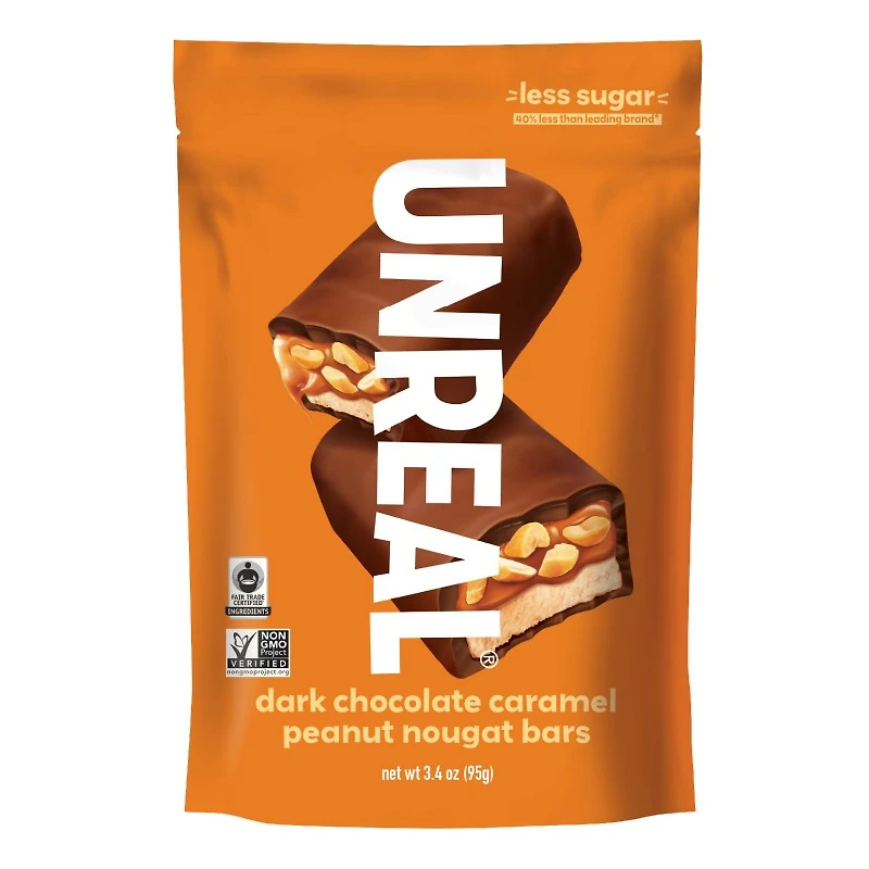 Unreal Dark Chocolate Caramel Peanut Nougat Bars - 94g