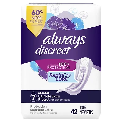 Always Discreet Up To 100% Protection Incontinence Pads - Ultimate Extra - 42s