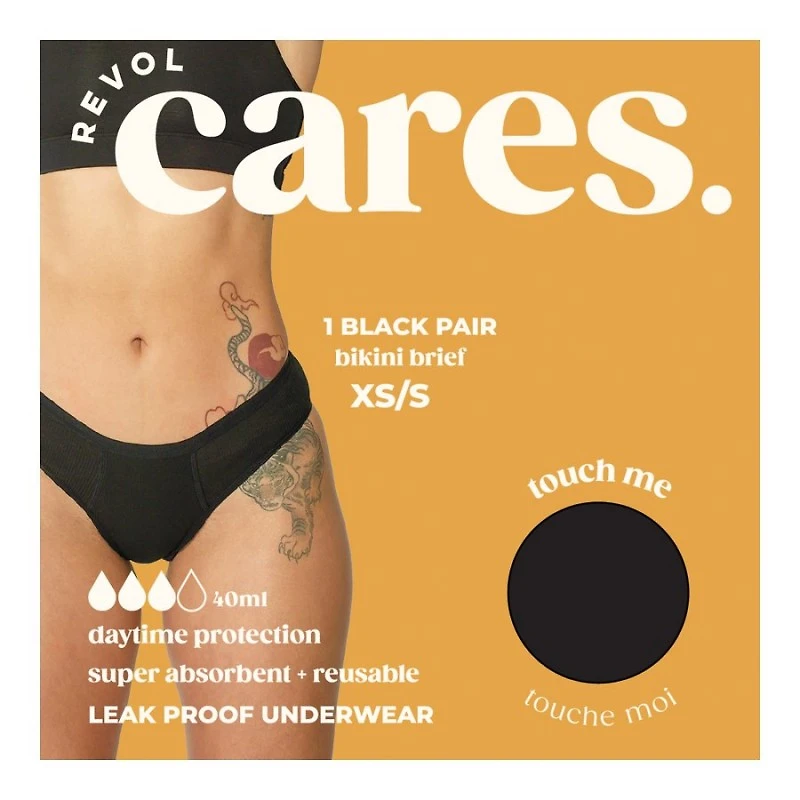 Revol Cares Bikini Brief Period Pants - Daytime Protection - Extra Small/Small - Black